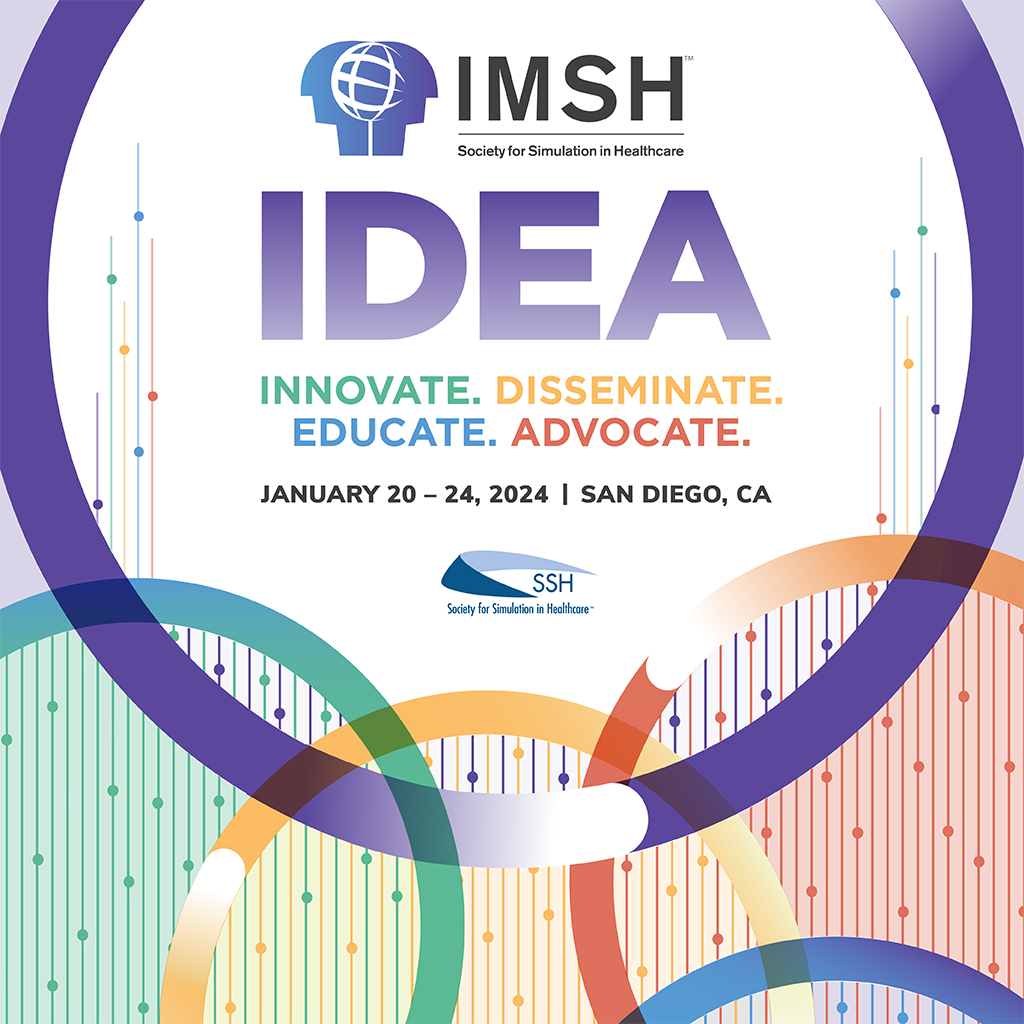 International Meeting on Simulation in Healthcare (IMSH) 2024 in San Diego, CA logo. INNOVATE, DISSEMINATE, EDUCATE, and ADVOCATE (IDEA)