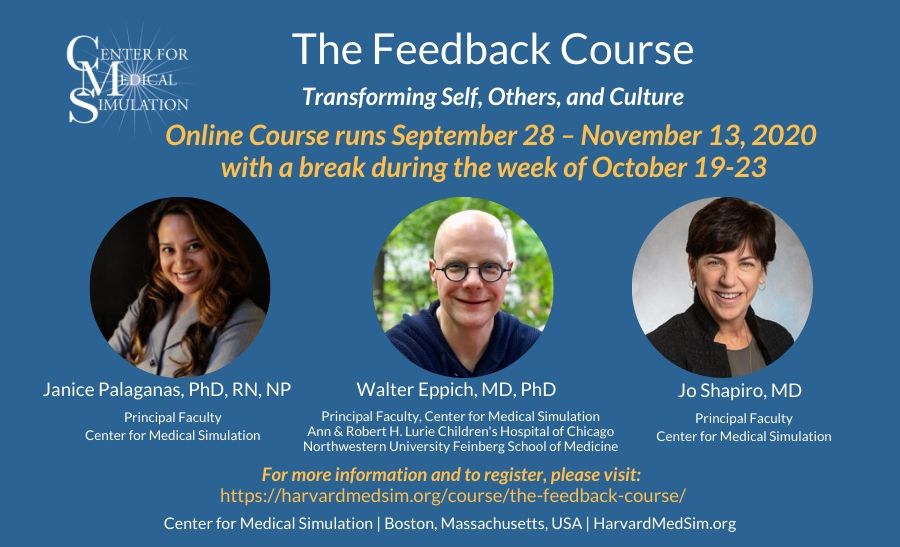 The Feedback Course | September 28 - November 13, 2020 with live sessions on Thursdays, generally 5:00PM-7:00PM US Eastern time. No meeting the week of October 19-23, 2020.